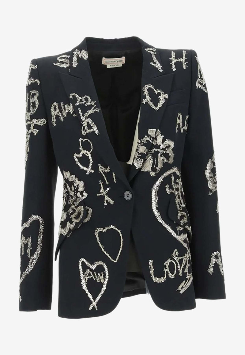 Alexander McQueen Embellished Single-Breasted Blazer Black 708834_QEAAA_1000