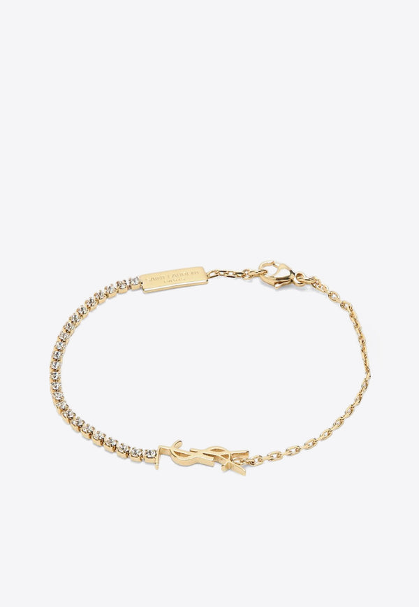 Saint Laurent Cassandre Charm Bracelet in Metal and Rhinestones Gold 712345Y1526/Q_YSL-8066