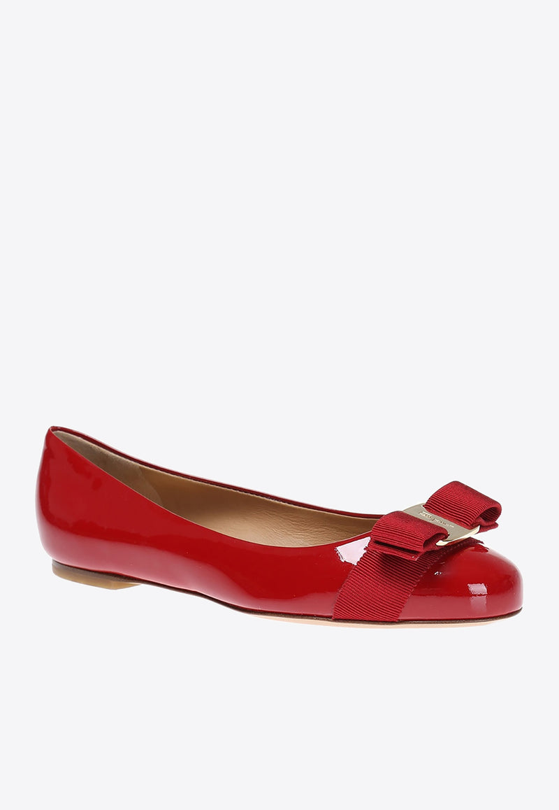 Salvatore Ferragamo Varina Leather Ballet Flats 01A181 VARINA 592125-ROSSO