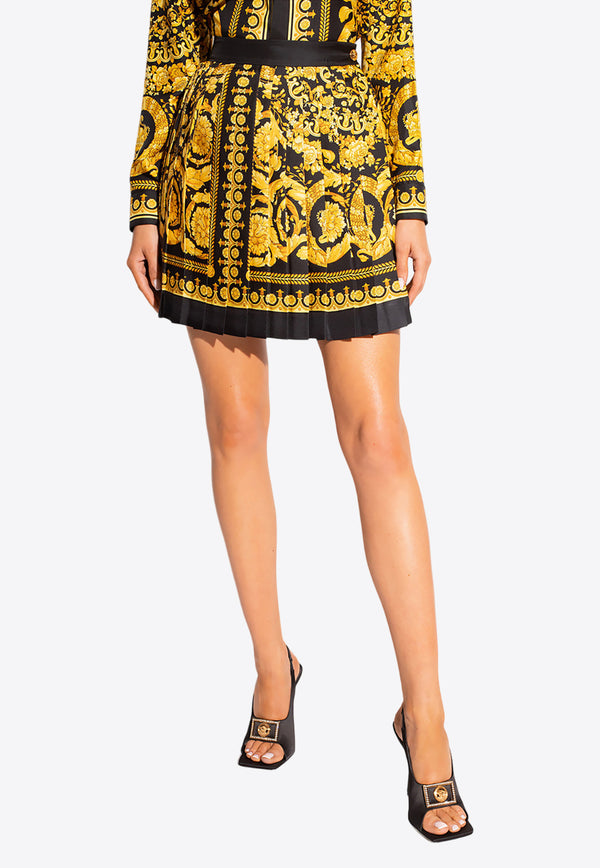 Versace Barocco Pleated Silk Mini Skirt 1000829 1A04236-5B000