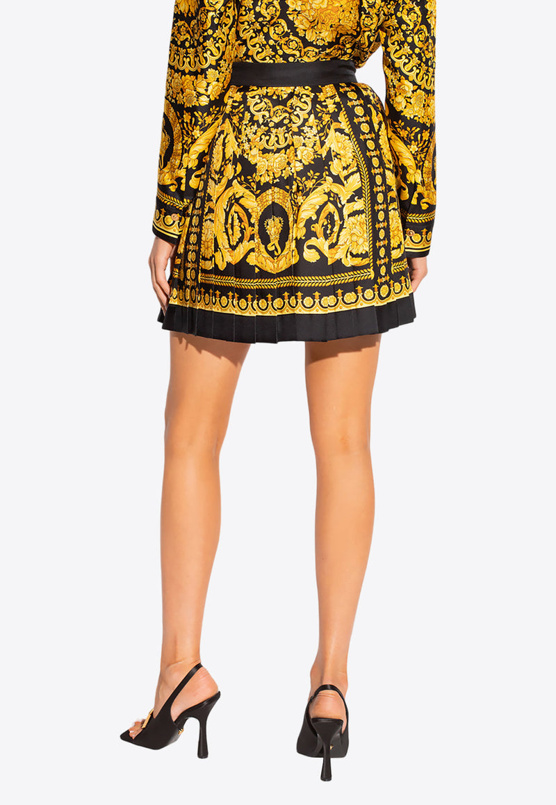 Versace Barocco Pleated Silk Mini Skirt 1000829 1A04236-5B000