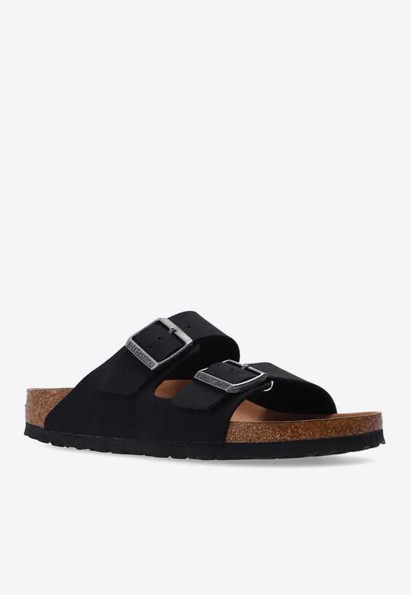 Birkenstock Arizona Vegan Logo-Detail Slides 1019057 F-EARTHY VEGAN BLACK