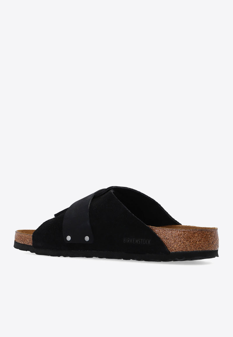 Birkenstock Kyoto Logo-Detailed Suede Slides Black