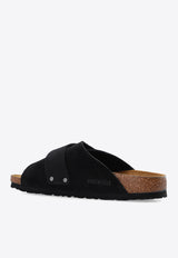 Birkenstock Kyoto Logo-Detailed Suede Slides Black