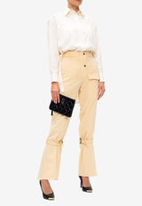 Victoria Beckham Knee-Straps High-Waisted Wool Pants 1320WTR001726B 0-HONEY