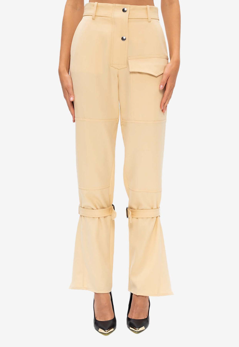 Victoria Beckham Knee-Straps High-Waisted Wool Pants 1320WTR001726B 0-HONEY