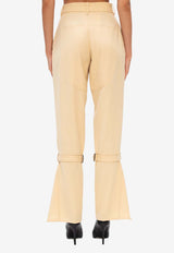 Victoria Beckham Knee-Straps High-Waisted Wool Pants 1320WTR001726B 0-HONEY