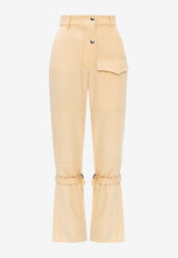 Victoria Beckham Knee-Straps High-Waisted Wool Pants 1320WTR001726B 0-HONEY