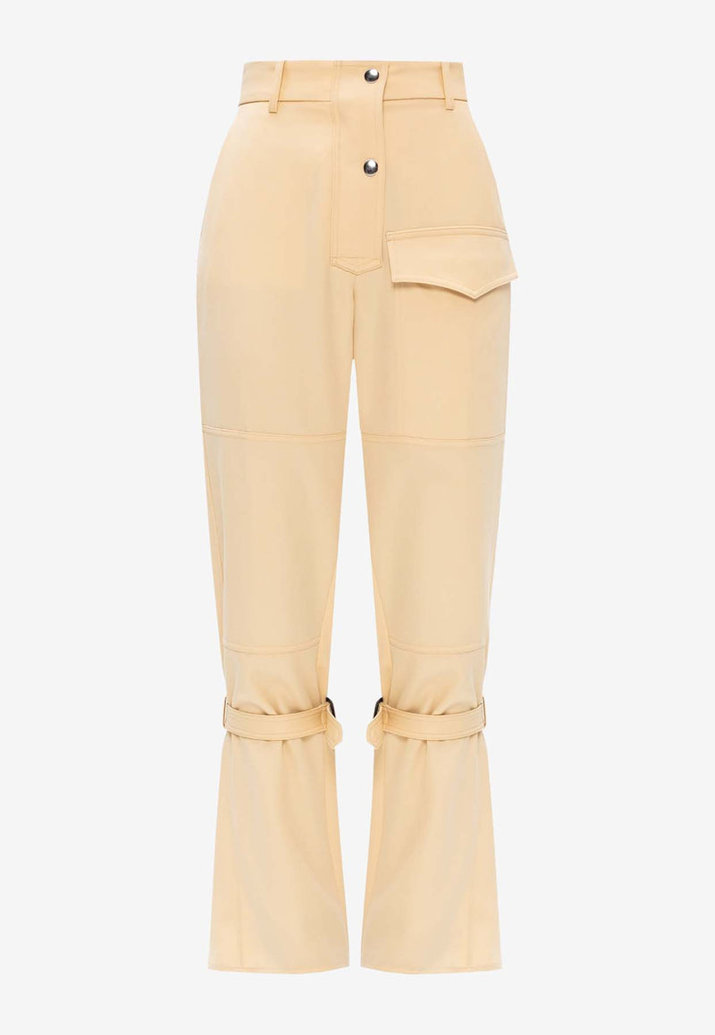 Victoria Beckham Knee-Straps High-Waisted Wool Pants 1320WTR001726B 0-HONEY