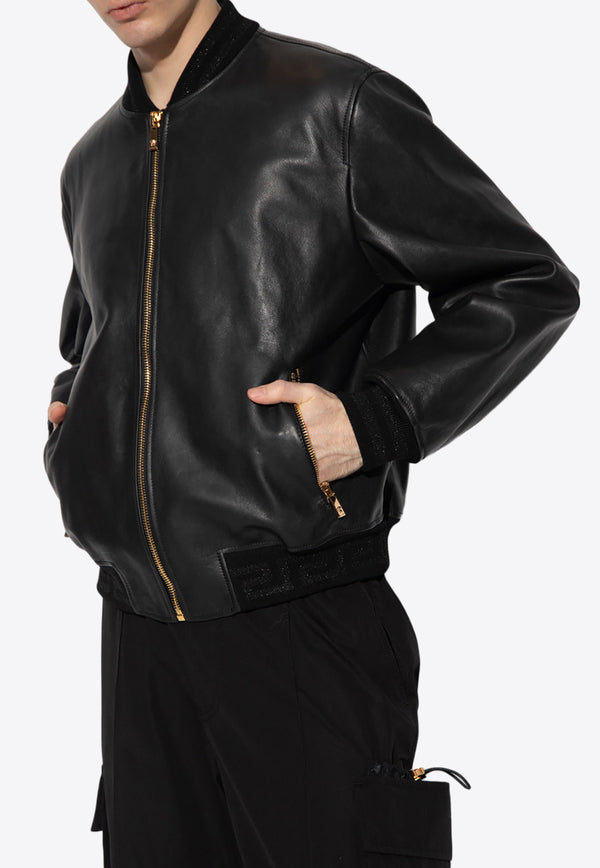 Versace Zip-Up Leather Bomber Jacket 1007634 1A05477-1B000