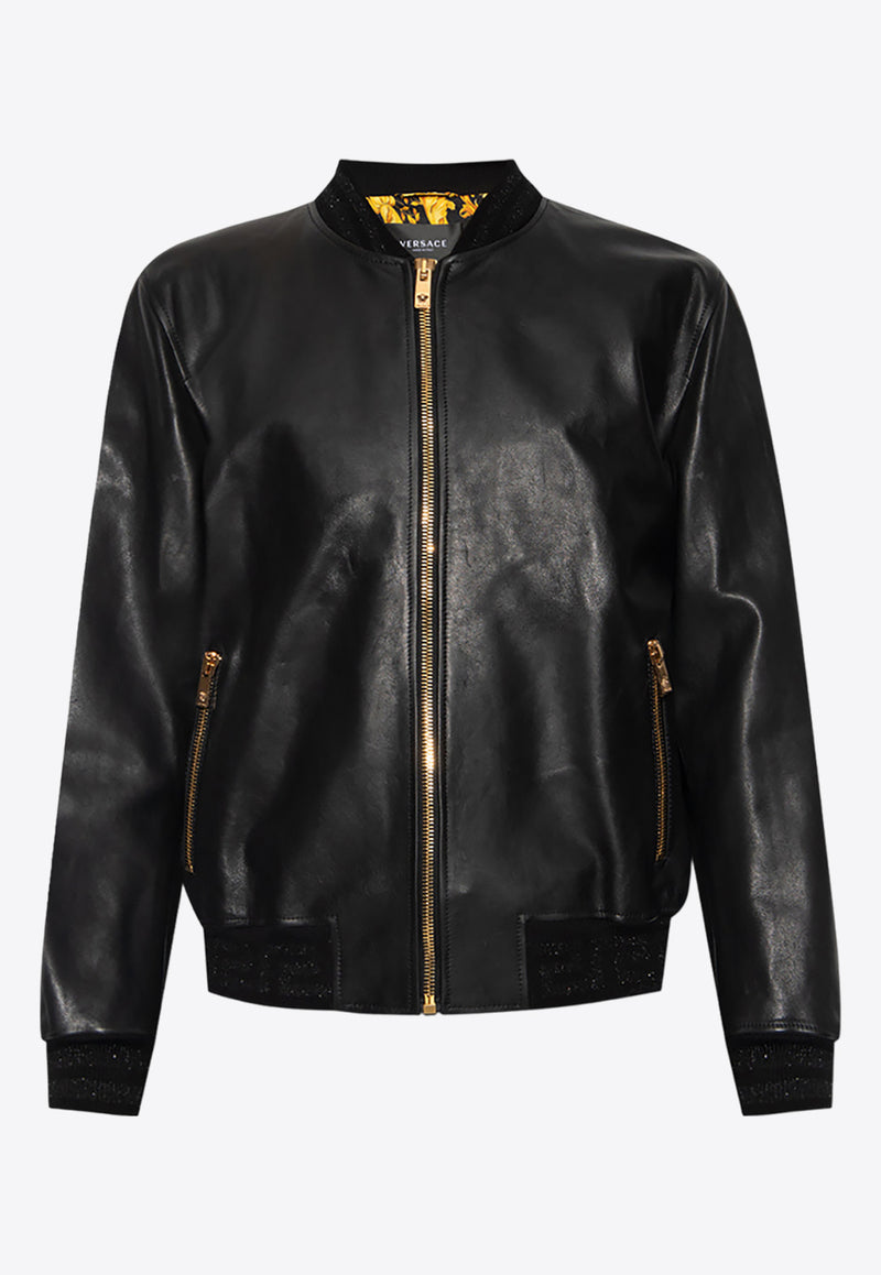 Versace Zip-Up Leather Bomber Jacket 1007634 1A05477-1B000