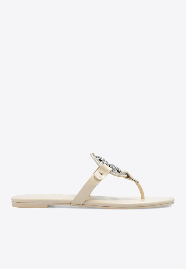 Tory Burch Miller Nappa Leather Logo Sandals Beige 136593 0-122