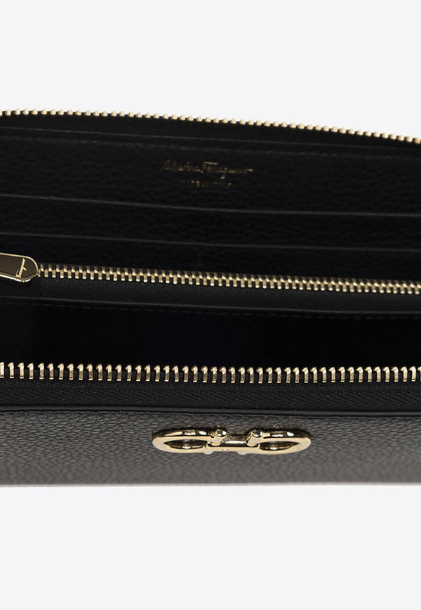 Salvatore Ferragamo Gancini Continental Zip-Around Wallet Black 220405 758661-NERO