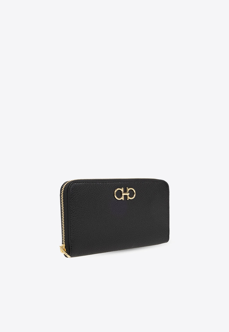 Salvatore Ferragamo Gancini Continental Zip-Around Wallet Black 220405 758661-NERO