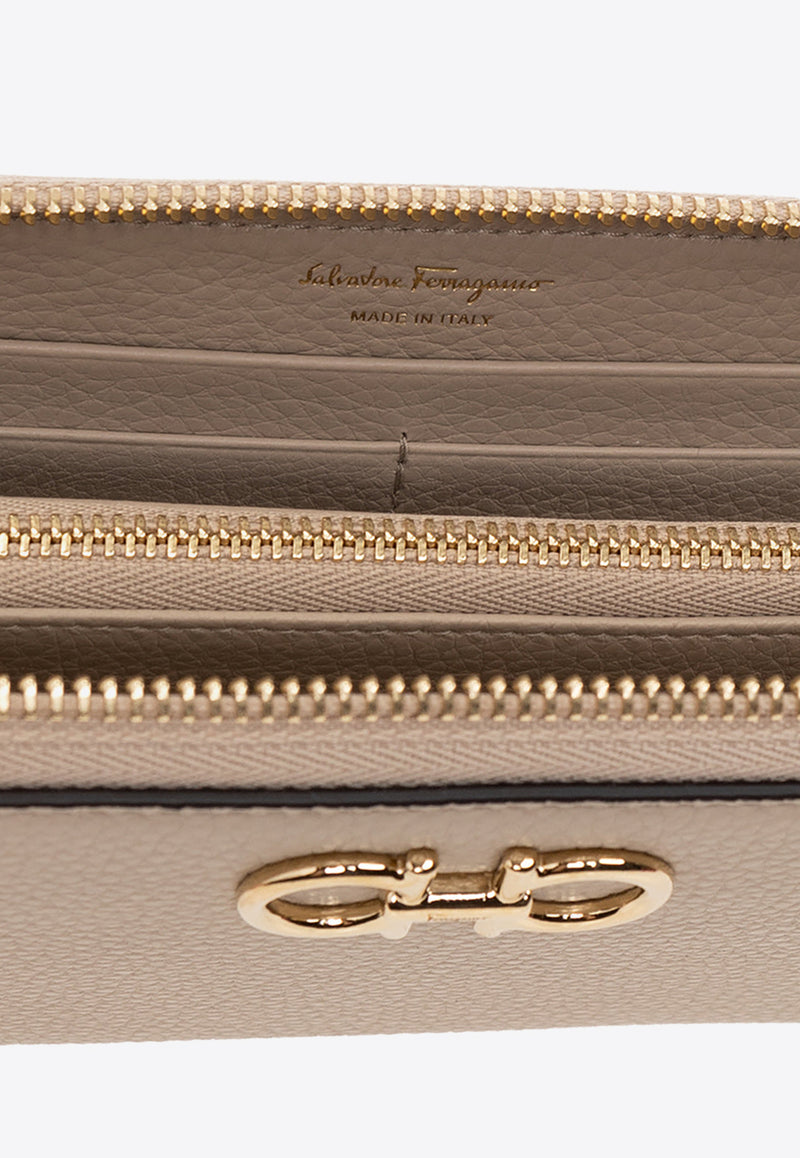 Salvatore Ferragamo Gancini Continental Zip-Around Wallet Beige 220405 758663-FAWN