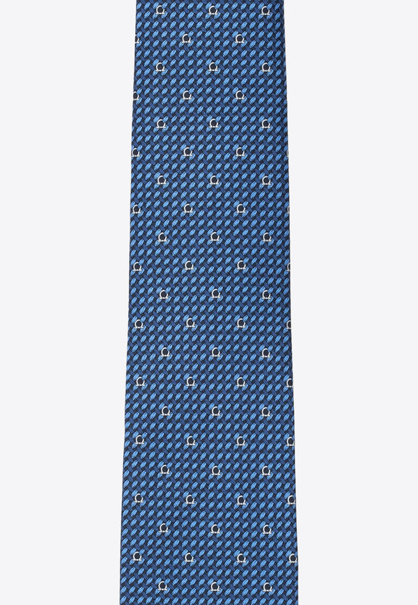 Salvatore Ferragamo Gancini Print Tie Blue 350263 4 MAGLIA 731639-F NAVY BLU