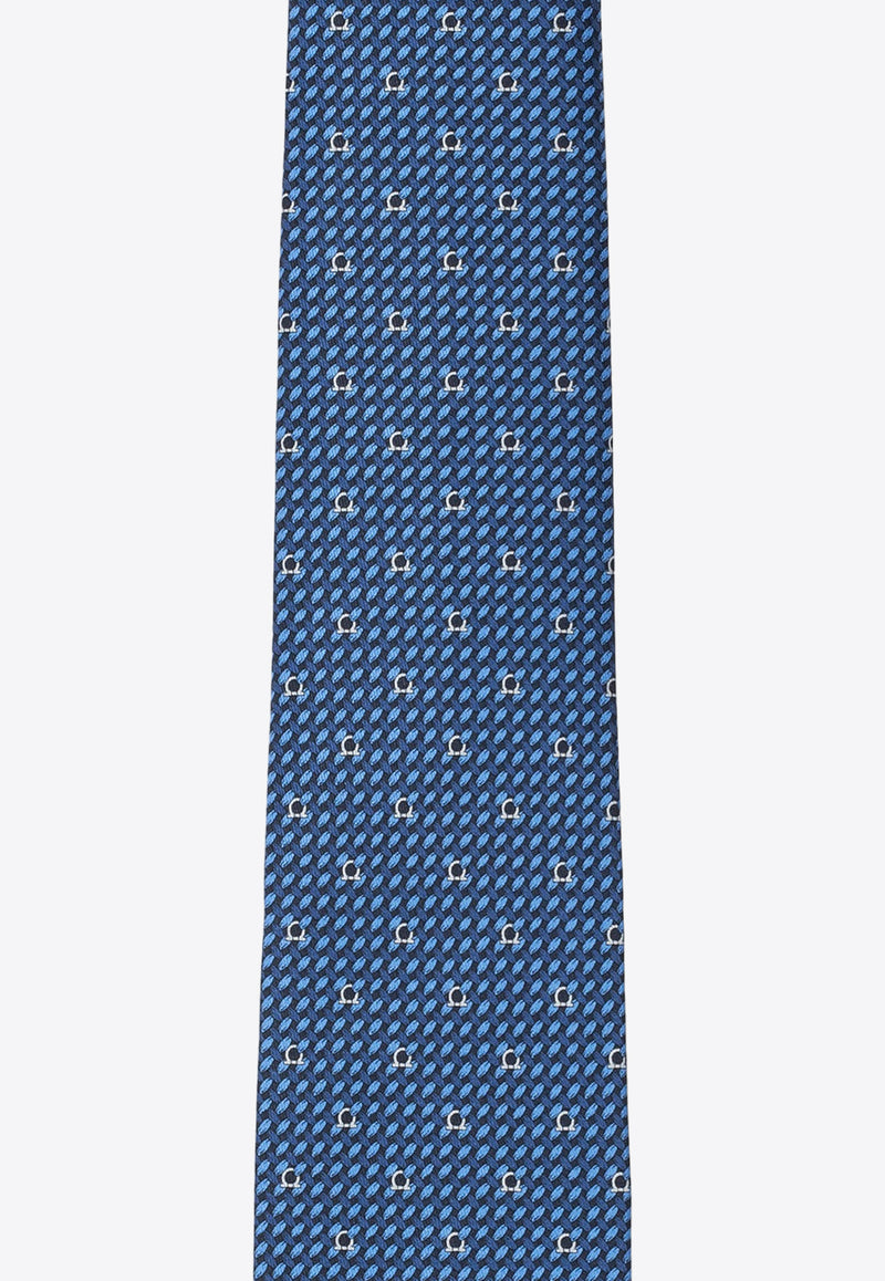 Salvatore Ferragamo Gancini Print Tie Blue 350263 4 MAGLIA 731639-F NAVY BLU