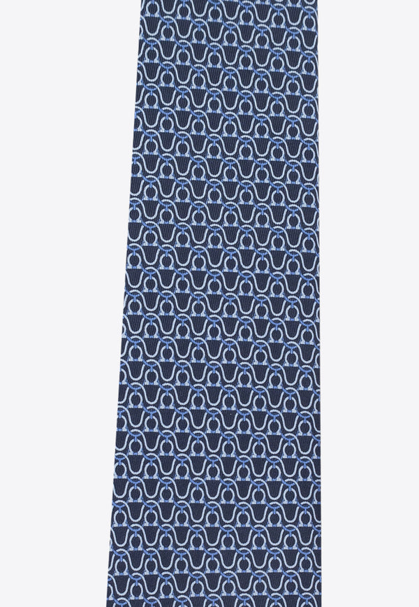 Salvatore Ferragamo Wavy Gancini Silk Tie Blue 350814 4 RAYON 757976-F MARINE