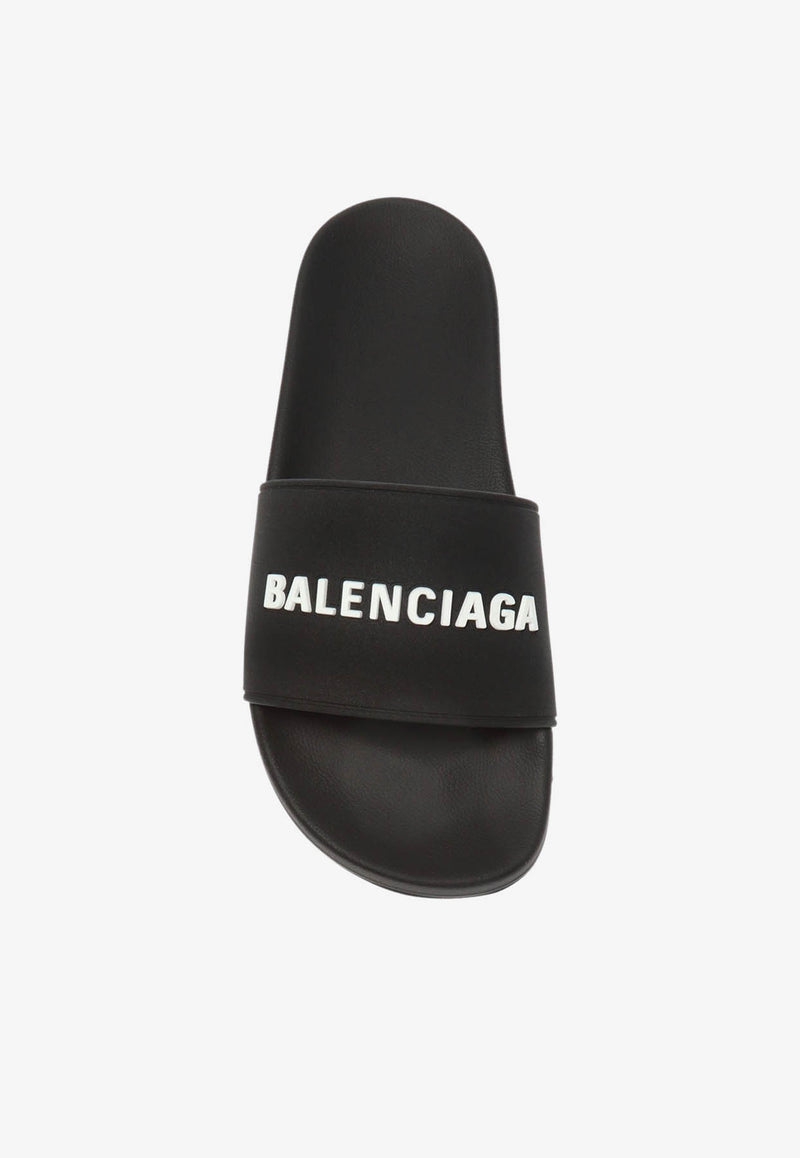 Balenciaga Logo-Embossed Pool Slides 565826 W1S80-1006