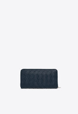 Bottega Veneta Intrecciato Zip Around Wallet Deep Blue 593217 VCPQ4-3121