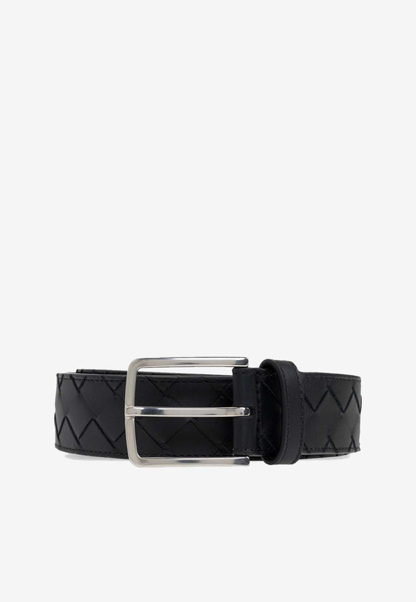 Bottega VenetaIntrecciato Leather Buckled Belt609182 VCPQ3-8803Black