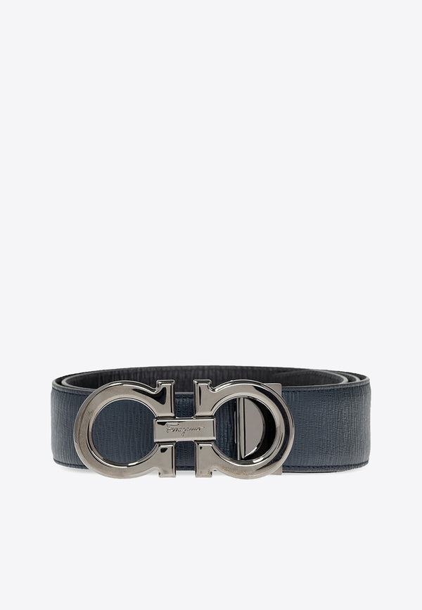 Salvatore Ferragamo Gancini Leather Belt 679710 DOUBLE ADJUS 746507-DEEP OCEAN