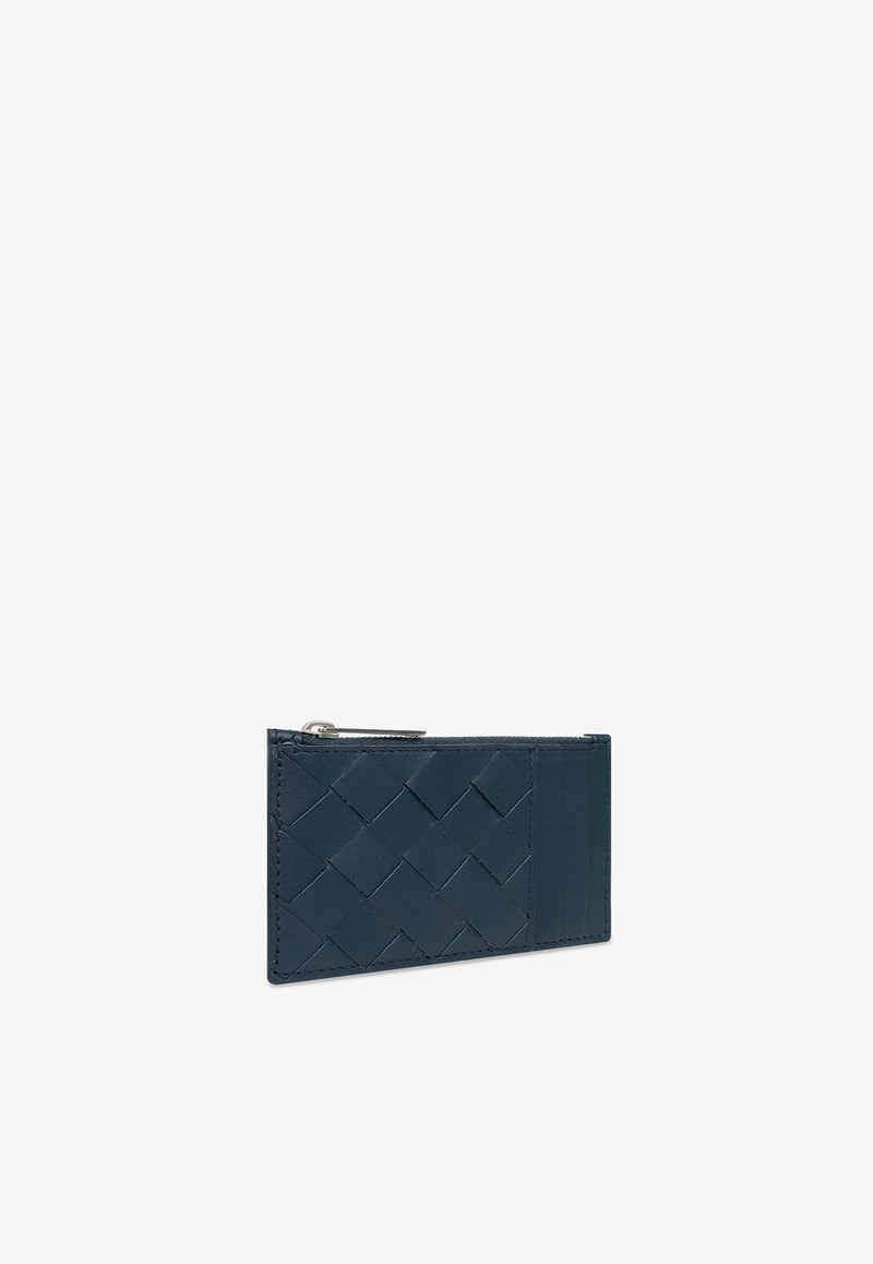 Bottega Veneta Intrecciato Calf Leather Zip Cardholder Deep Blue 679802 VCPQ3-3121