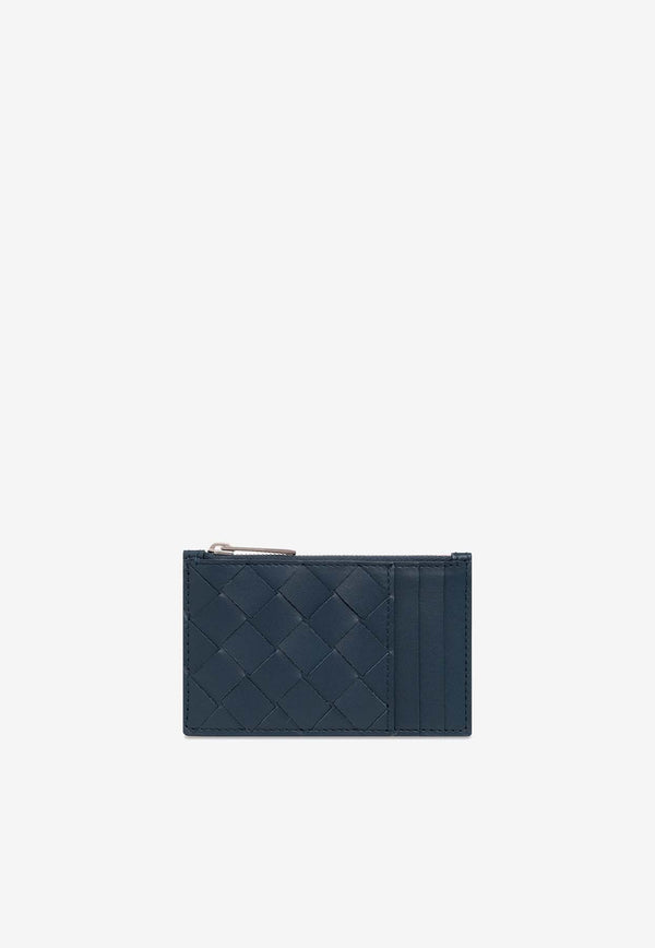 Bottega Veneta Intrecciato Calf Leather Zip Cardholder Deep Blue 679802 VCPQ3-3121