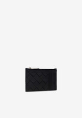 Bottega Veneta Intrecciato Calf Leather Zip Cardholder Black 679802 VCPQ3-8803