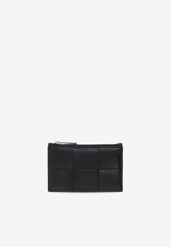 Bottega Veneta Intrecciato Calf Leather Zip Cardholder Black 679843 VBWD3-8803