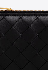 Bottega Veneta Small Bi-Fold Zip Wallet in Intrecciato Leather Black 707601 VCPP3-8425