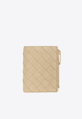 Bottega Veneta Small Bi-Fold Zip Wallet in Intrecciato Leather Porridge 707601 VCPP3-9776