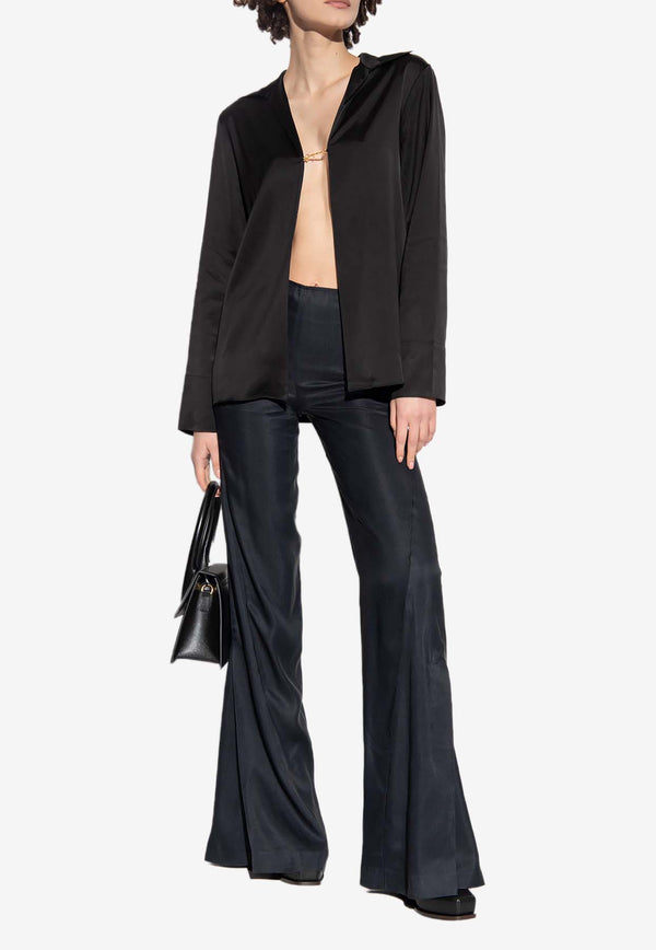 Jacquemus The Notte Logo-Charm Satin Shirt Black 213SH103 1000-990