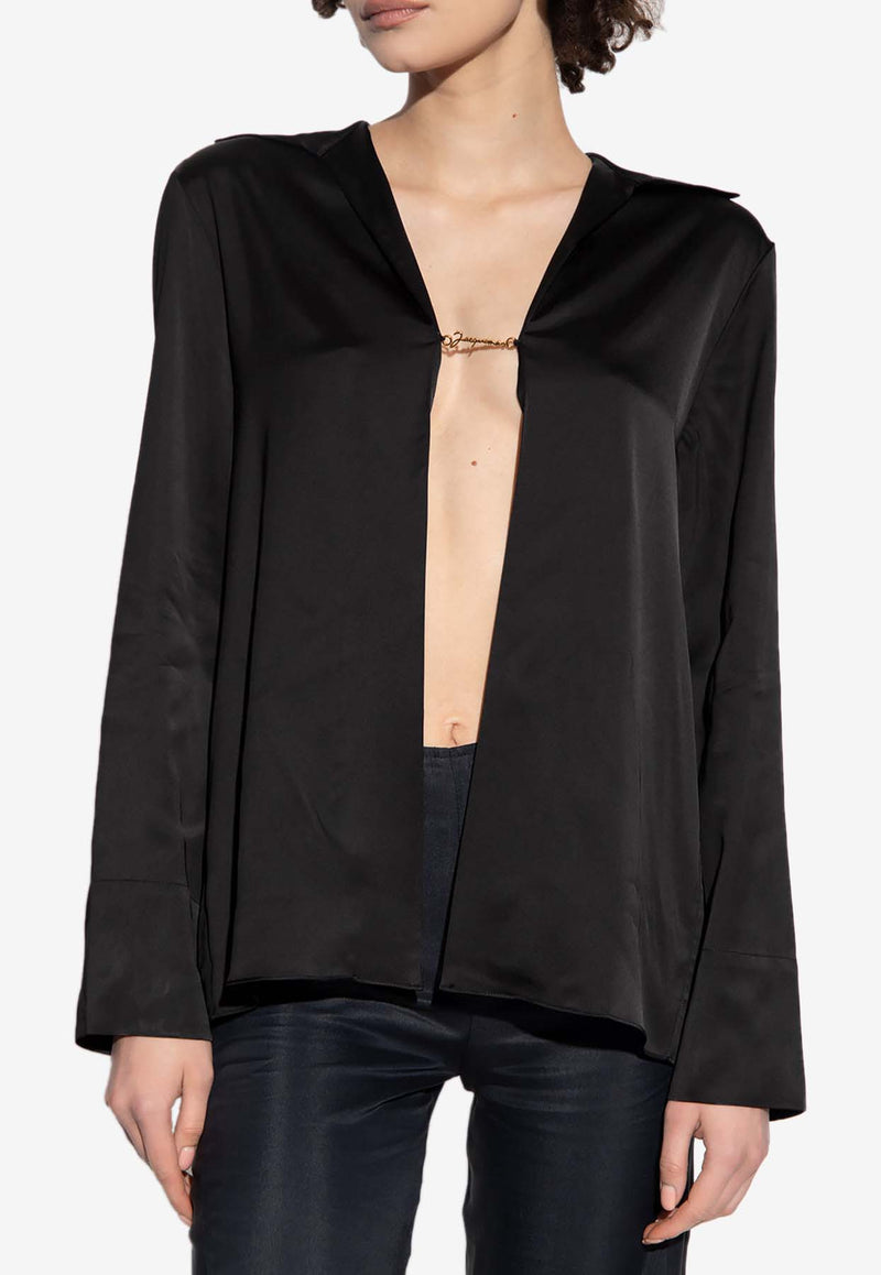 Jacquemus The Notte Logo-Charm Satin Shirt Black 213SH103 1000-990