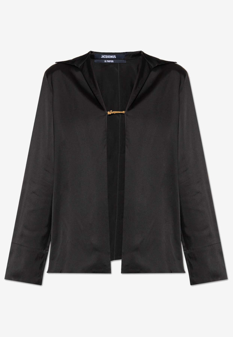 Jacquemus The Notte Logo-Charm Satin Shirt Black 213SH103 1000-990