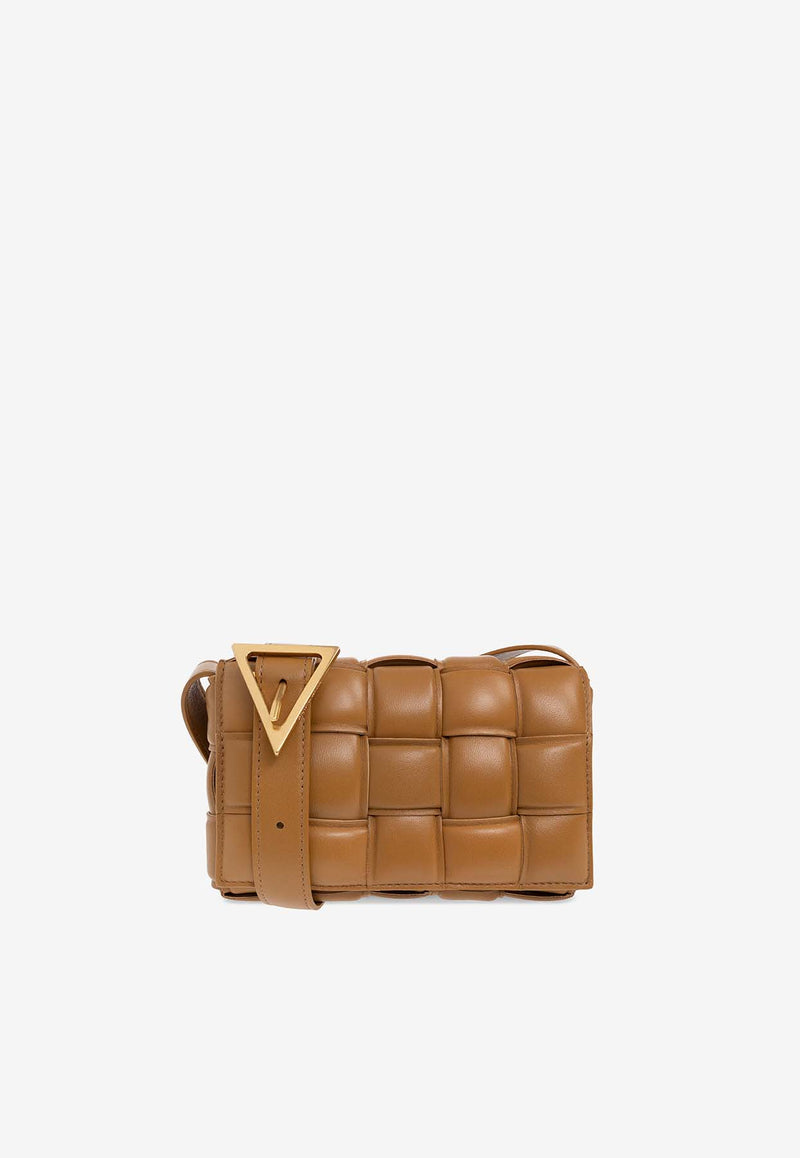 Bottega Veneta Small Padded Cassette Crossbody Bag in Intrecciato Leather Camel 717506 VCQR1-2593