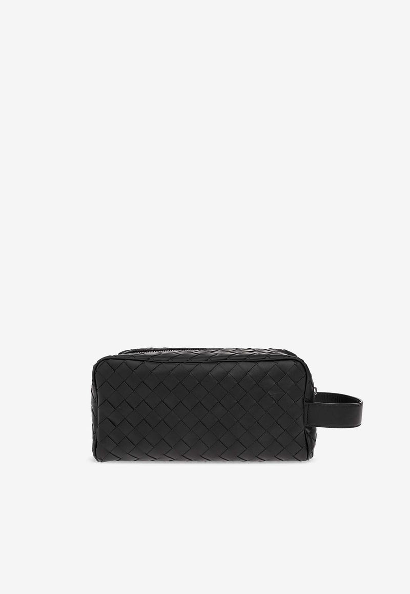 Bottega Veneta Intrecciato Leather Pouch Bag Black 729295 VCPQ1-8803