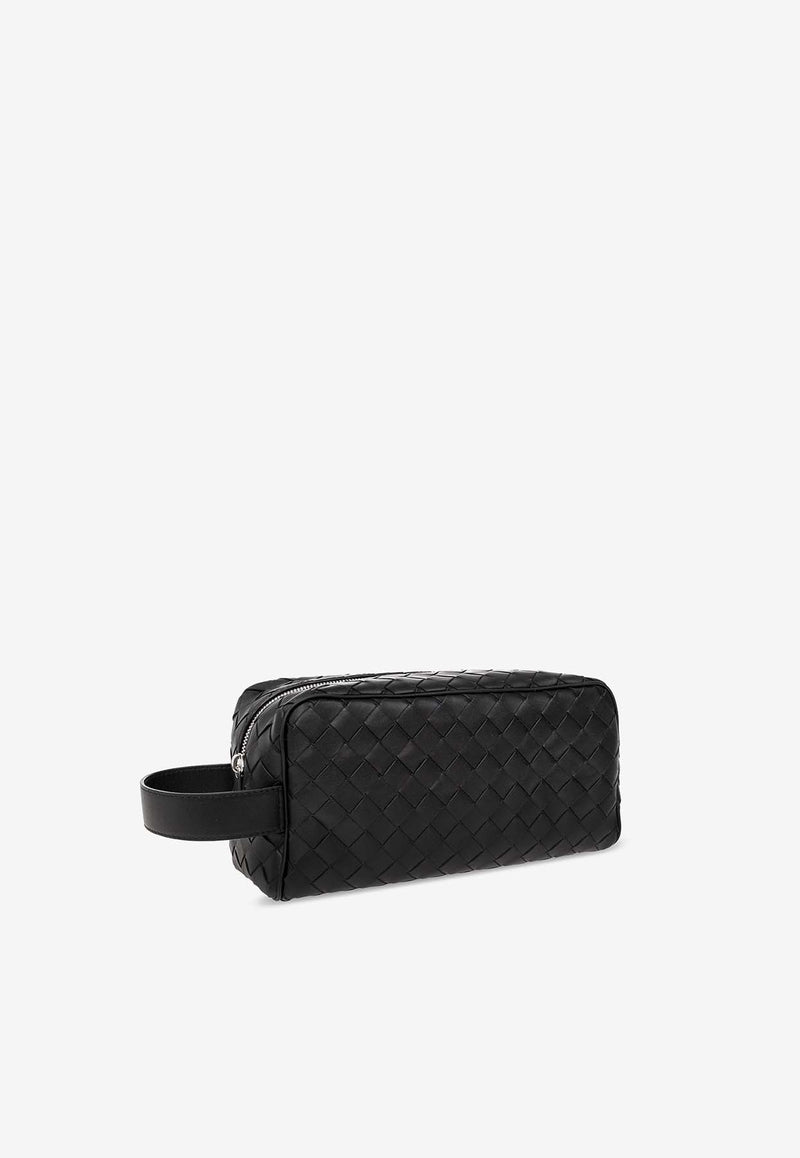 Bottega Veneta Intrecciato Leather Pouch Bag Black 729295 VCPQ1-8803