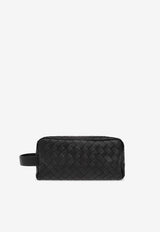 Bottega Veneta Intrecciato Leather Pouch Bag Black 729295 VCPQ1-8803