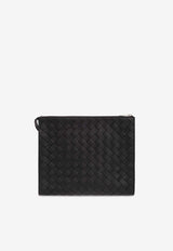 Bottega Veneta Intrecciato Leather Pouch Bag Black 729303 VCPQ3-8803