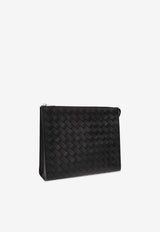 Bottega Veneta Intrecciato Leather Pouch Bag Black 729303 VCPQ3-8803