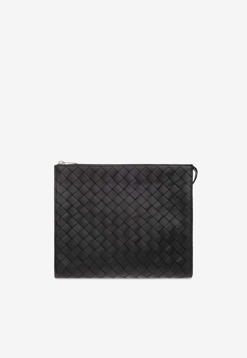 Bottega Veneta Intrecciato Leather Pouch Bag Black 729303 VCPQ3-8803