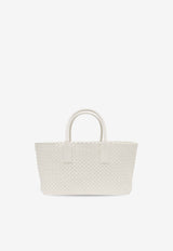 Bottega Veneta Small Cabat Intreccio Leather Tote Bag White 730297 V1OW1-9009