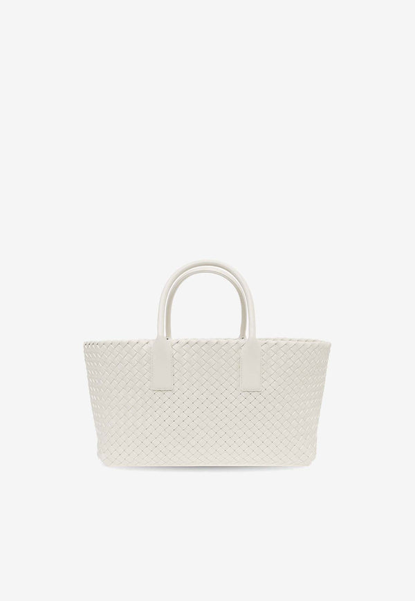 Bottega Veneta Small Cabat Intreccio Leather Tote Bag White 730297 V1OW1-9009