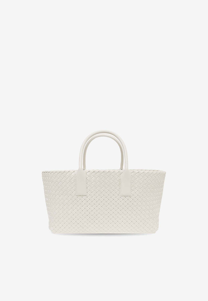 Bottega Veneta Small Cabat Intreccio Leather Tote Bag White 730297 V1OW1-9009