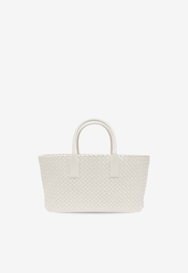 Bottega Veneta Small Cabat Intreccio Leather Tote Bag White 730297 V1OW1-9009