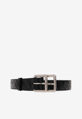 Bottega Veneta Double Buckle Intrecciato Leather Belt Black 730774 V2OT1-8803