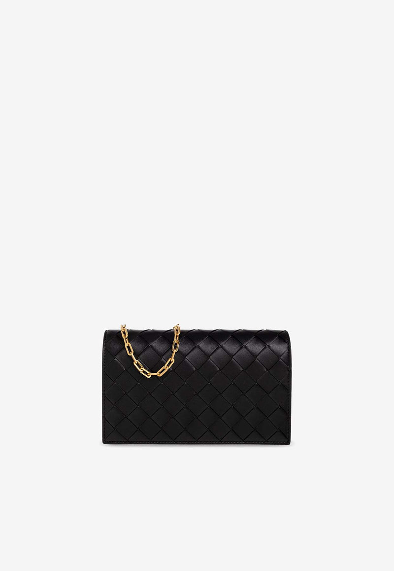 Bottega Veneta Mini intrecciato Leather Chain Clutch Black 731118 VCPP3-8425