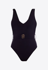 Tory Burch Miller Plunge One-Piece Swimsuit Black 73220 0-001