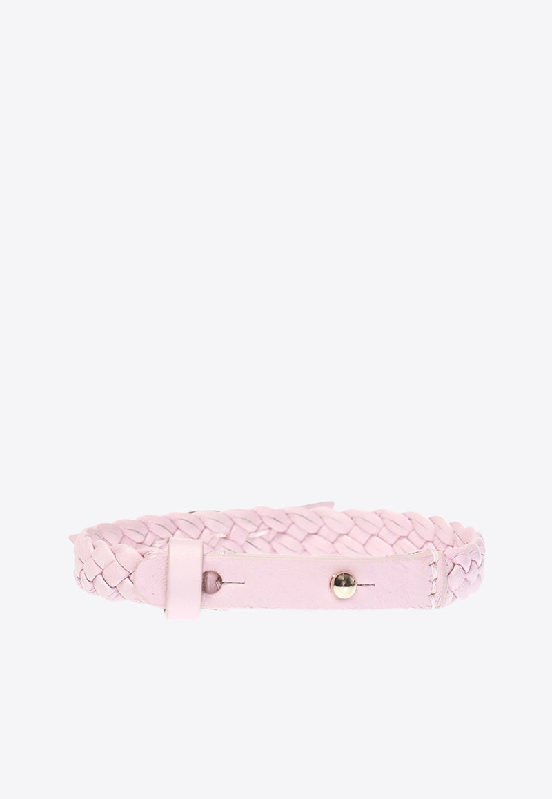 Salvatore Ferragamo Vara Bow Braided Leather Bracelet Pink 762501 BR MINIVA 1G 707380-BR PEL MACARO ORO CHI LUC